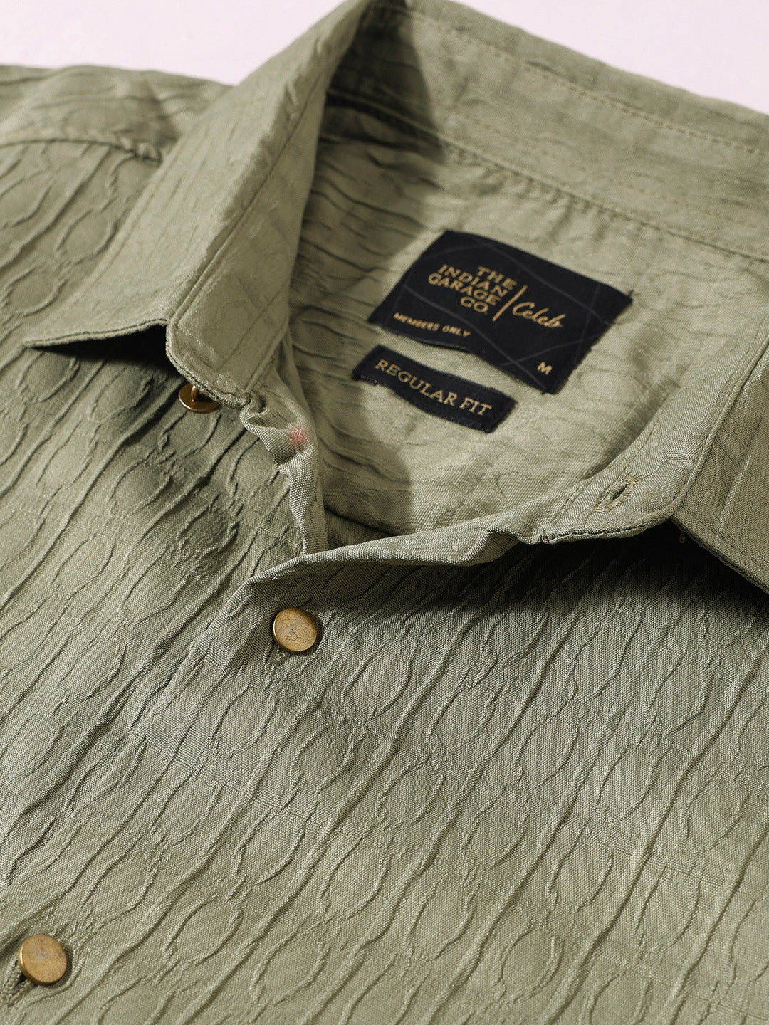 Men's Green Regular Fit Textured Party Wear Shirt