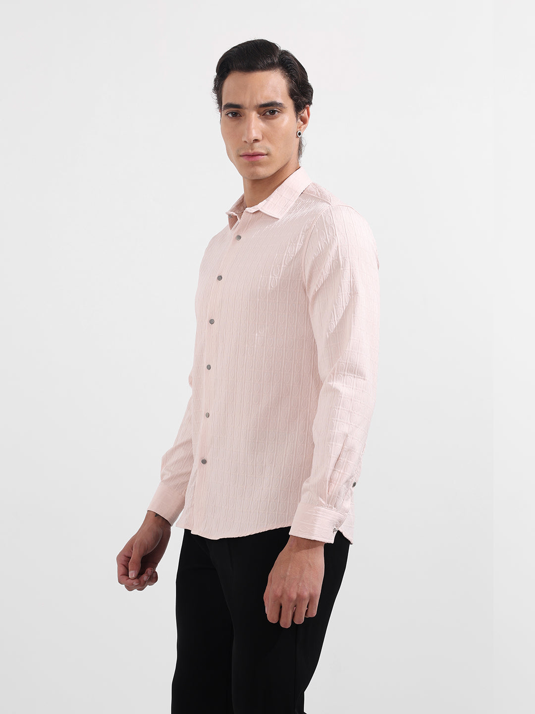 Men's Pink Regular Fit Textured Party Wear Shirt