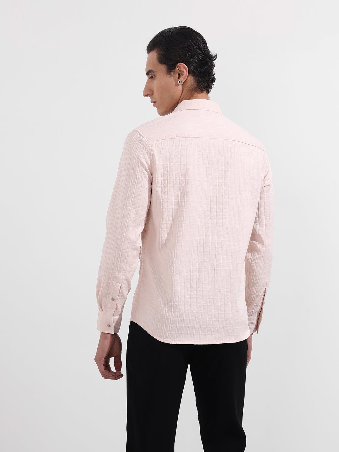 Men's Pink Regular Fit Textured Party Wear Shirt