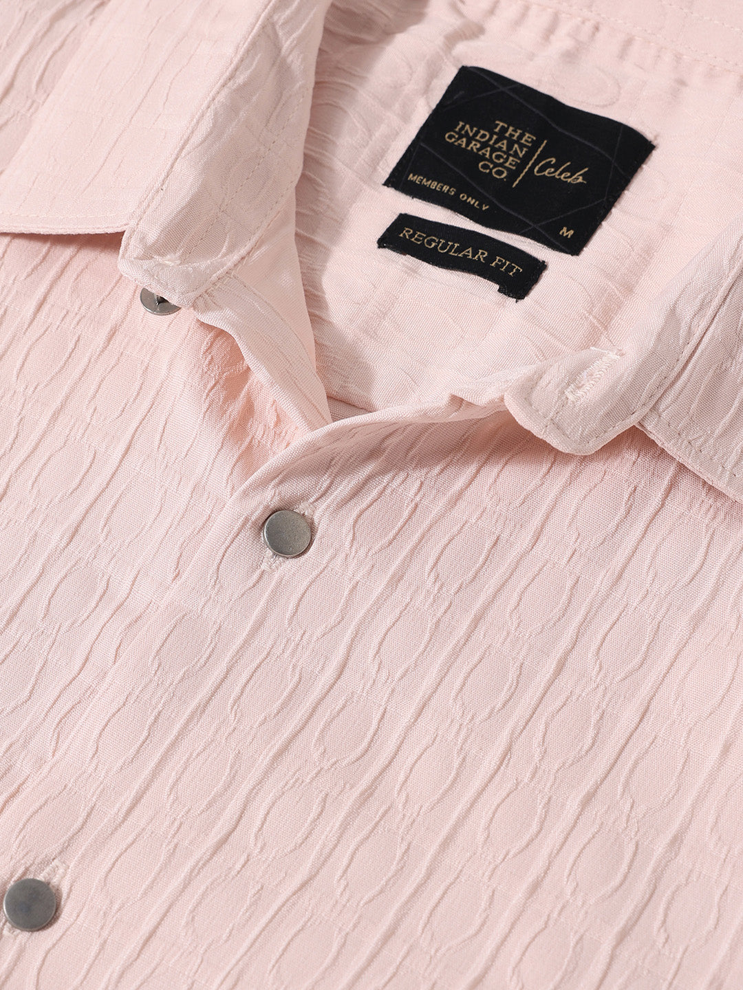 Men's Pink Regular Fit Textured Party Wear Shirt