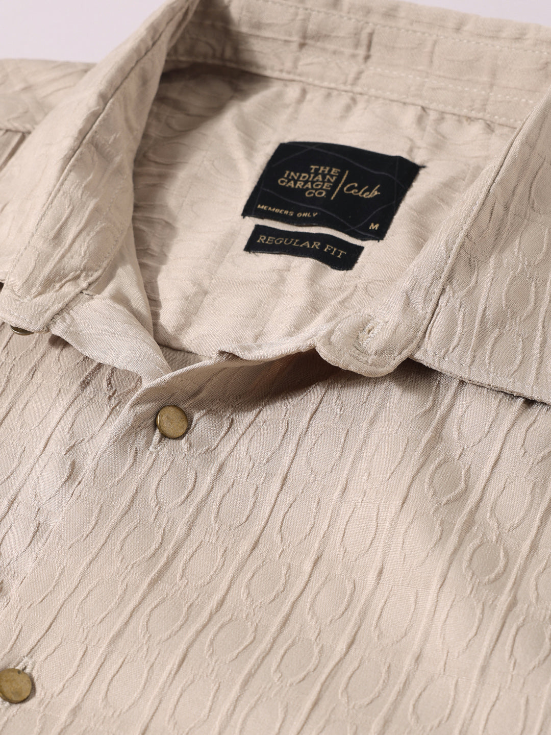 Men's Beige Regular Fit Textured Party Wear Shirt