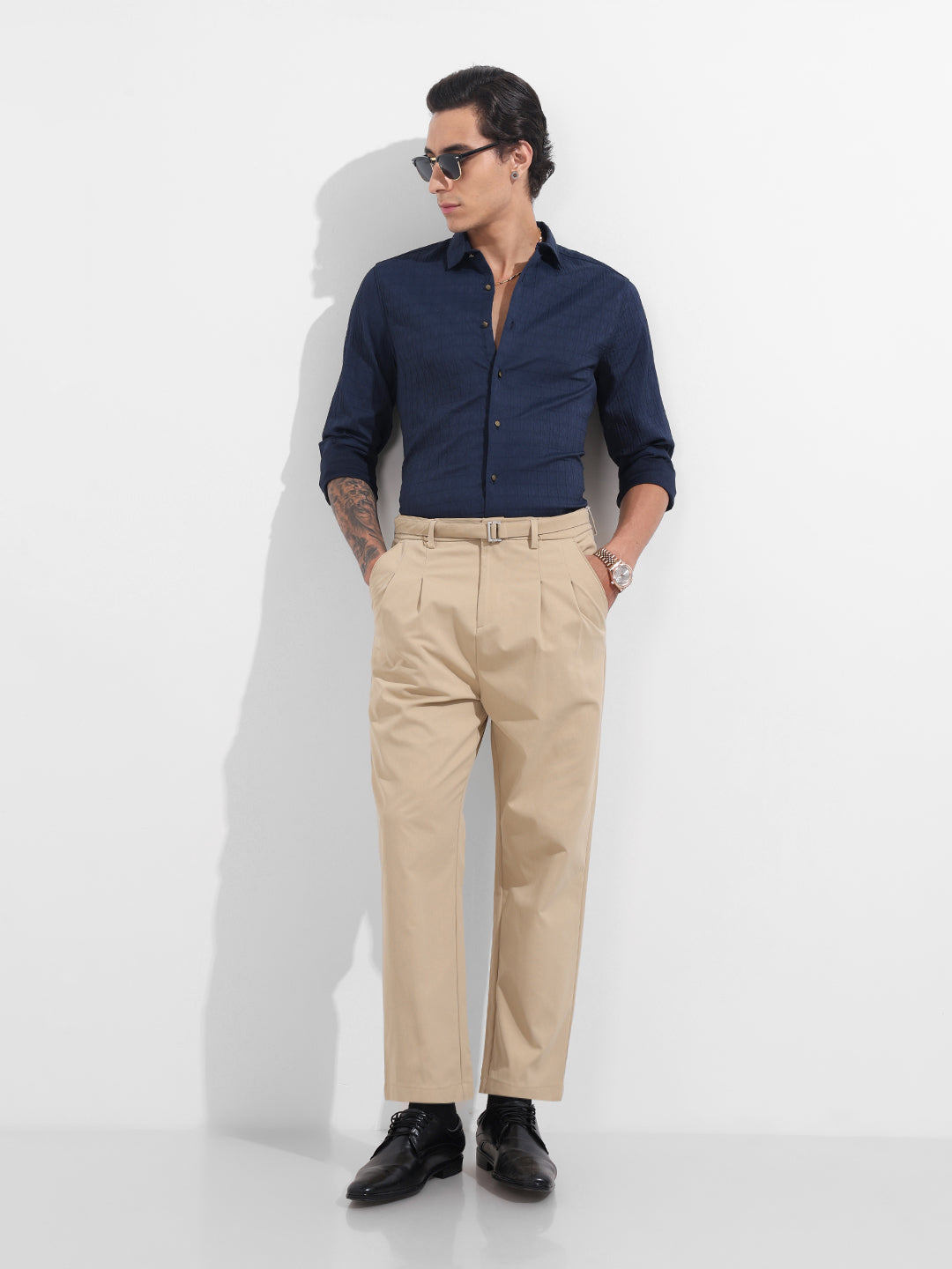 Men's Blue Regular Fit Textured Party Wear Shirt