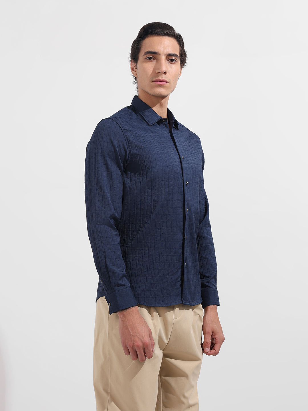Men's Blue Regular Fit Textured Party Wear Shirt