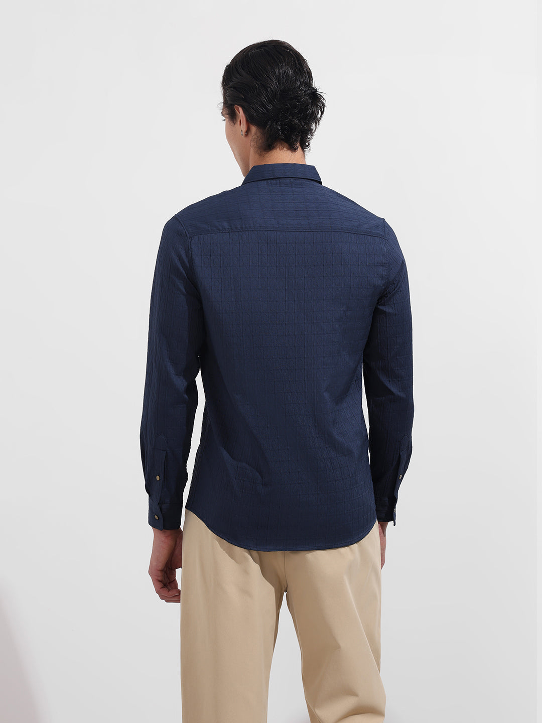 Men's Blue Regular Fit Textured Party Wear Shirt