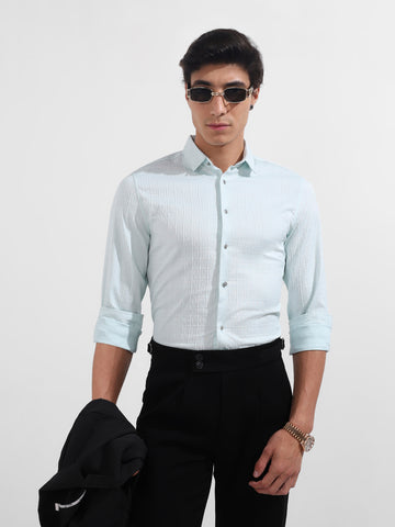 Men's Blue Regular Fit Textured Party Wear Shirt