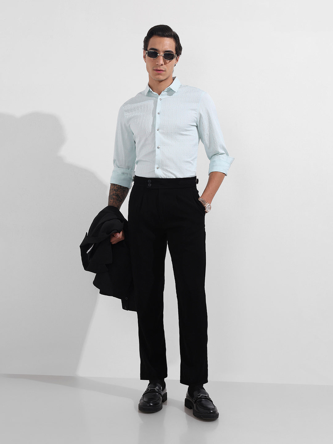 Men's Blue Regular Fit Textured Party Wear Shirt