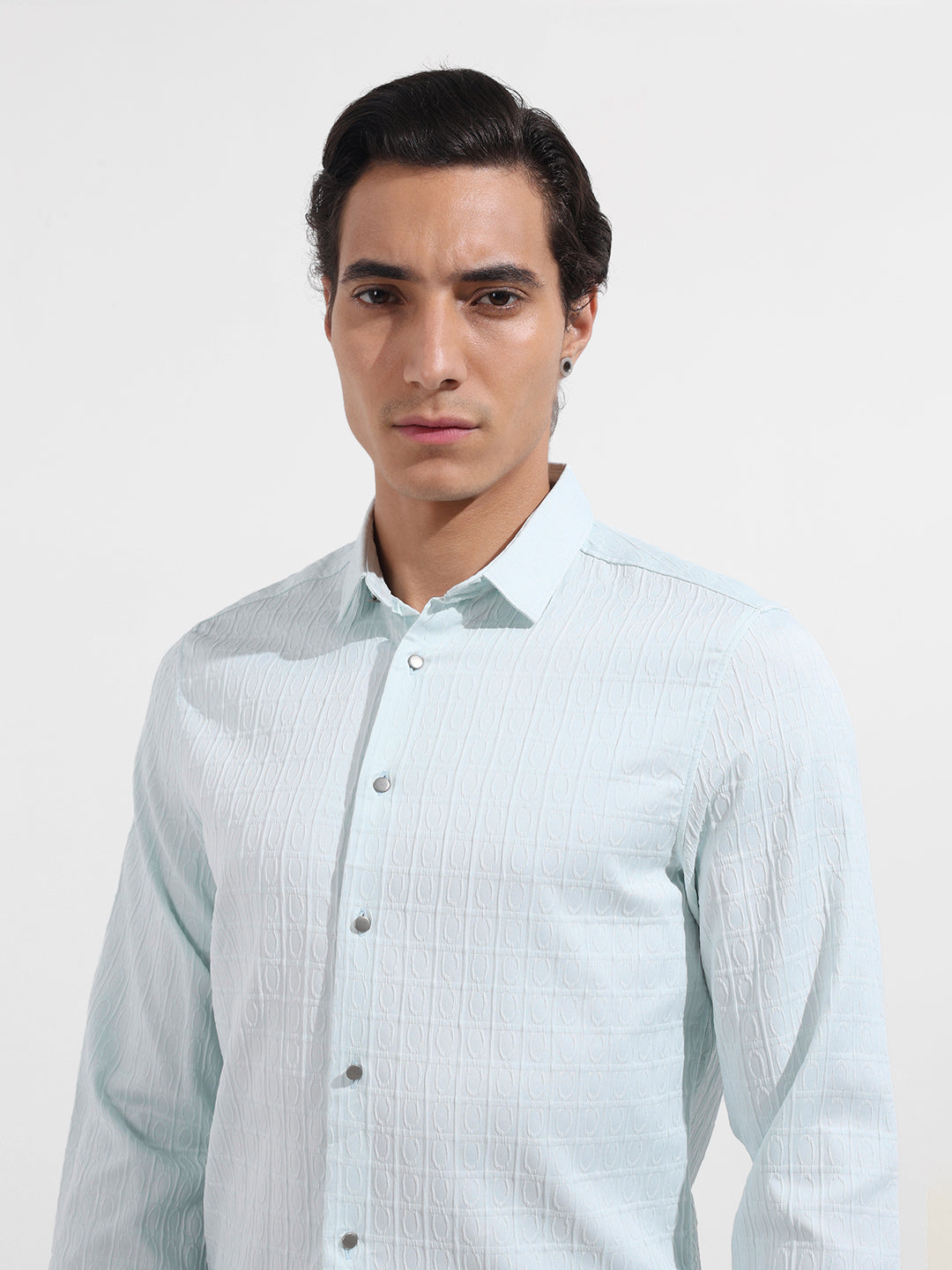 Men's Blue Regular Fit Textured Party Wear Shirt