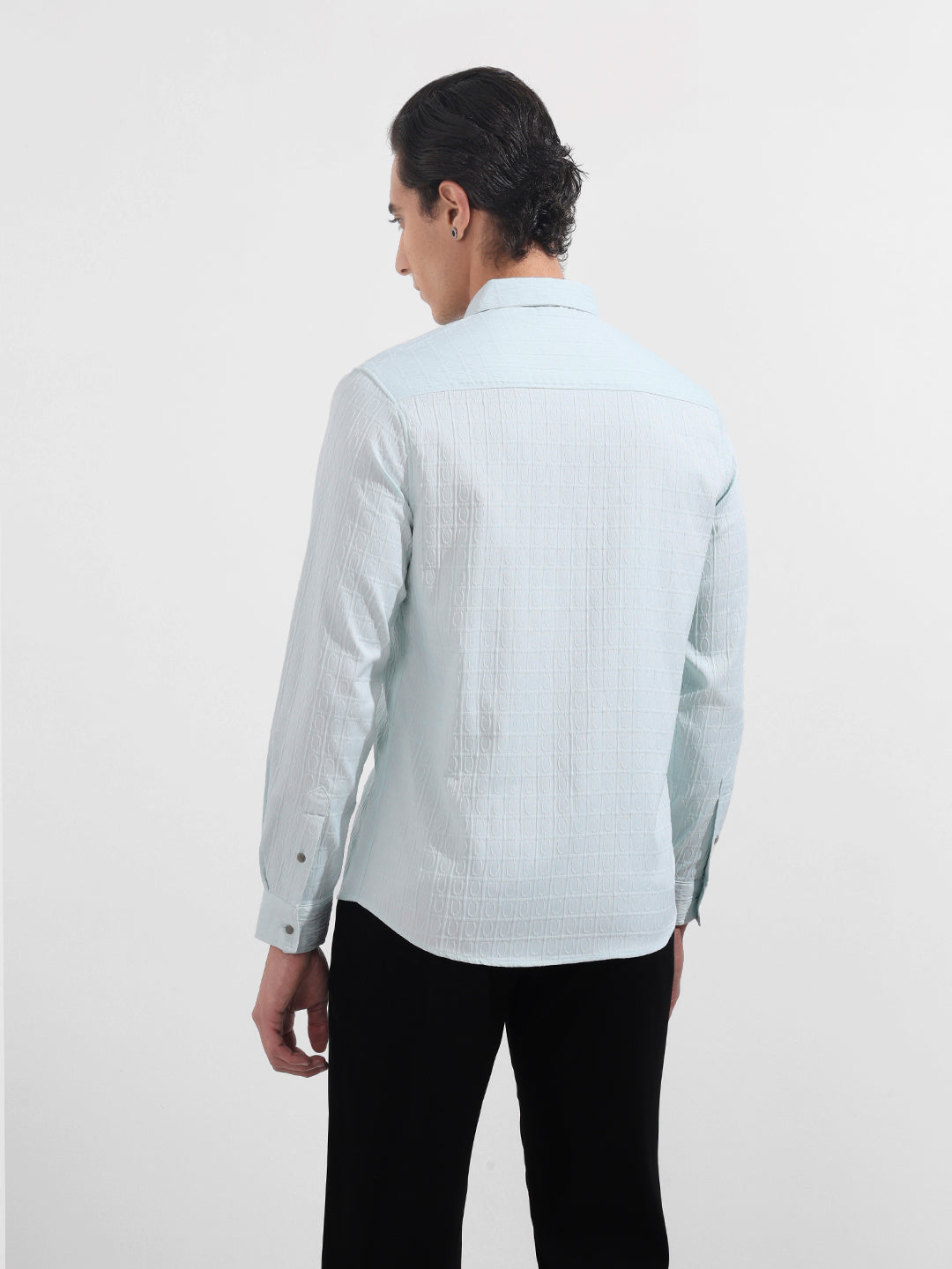 Men's Blue Regular Fit Textured Party Wear Shirt