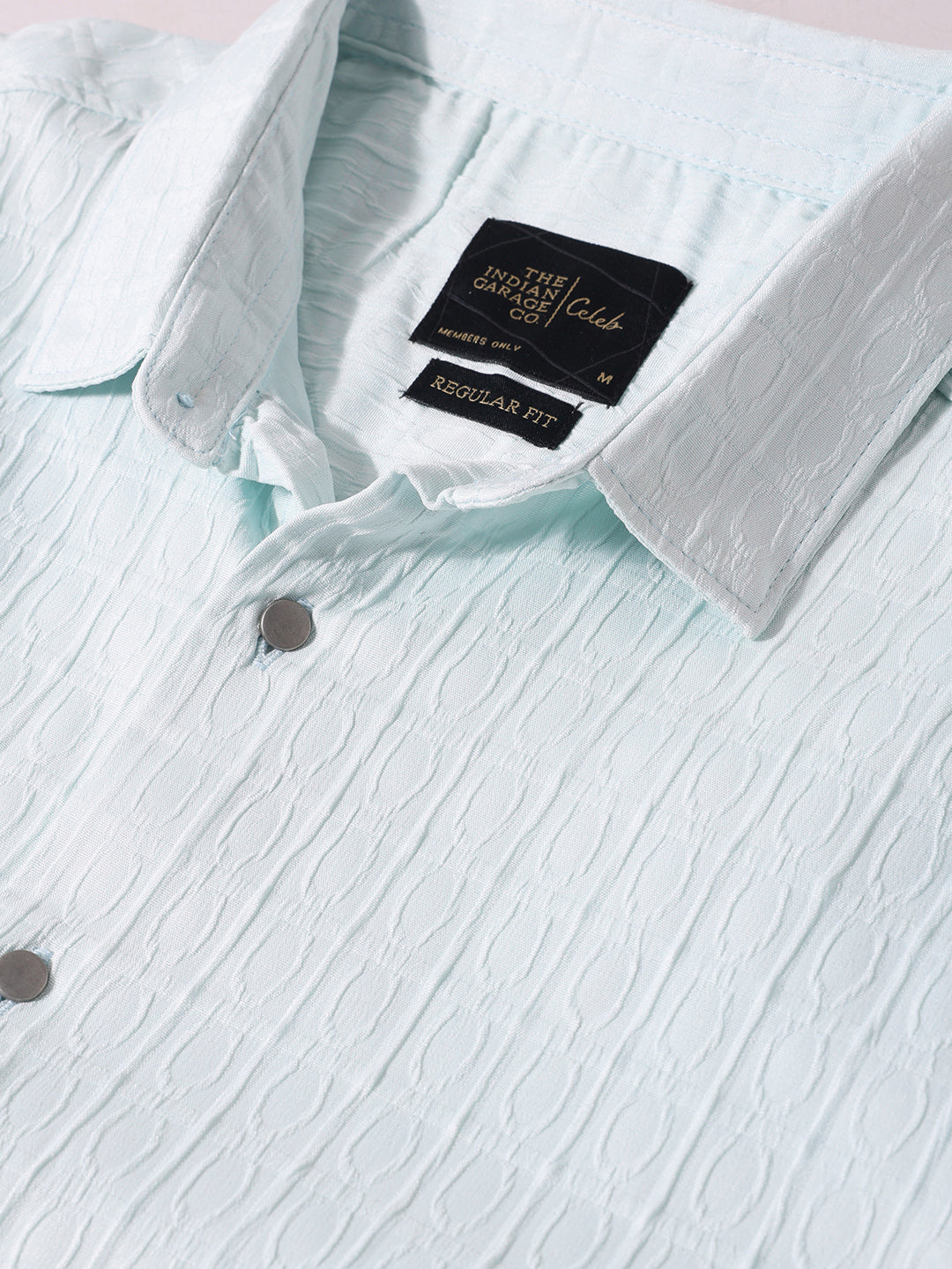 Men's Blue Regular Fit Textured Party Wear Shirt