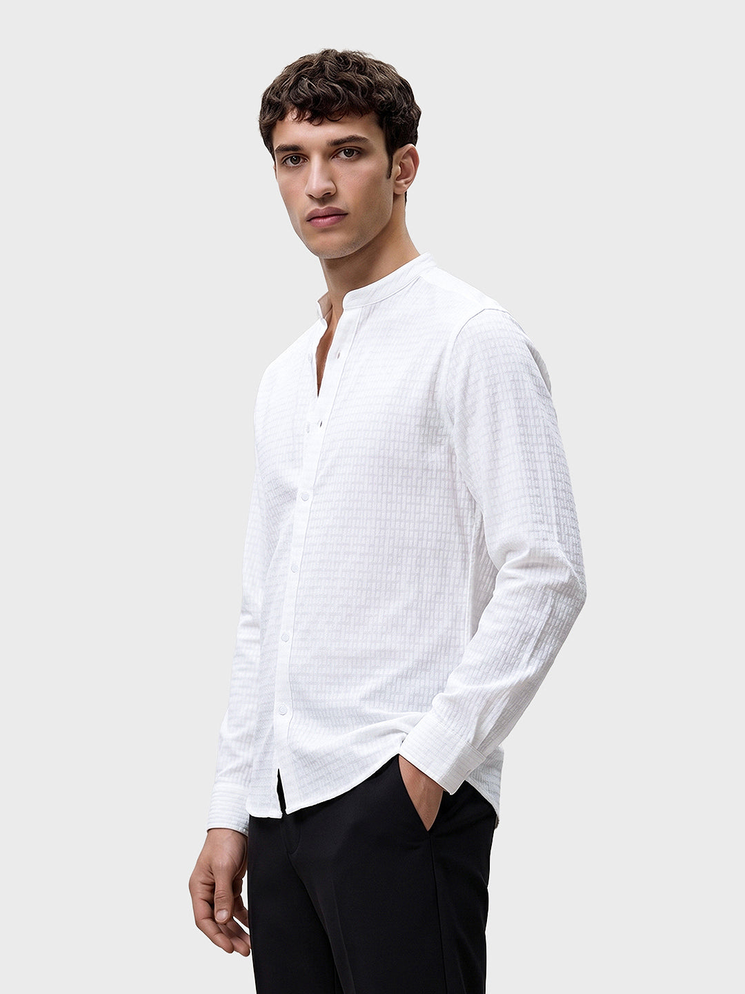 Men's White Slim Fit Textured Party Wear Shirt