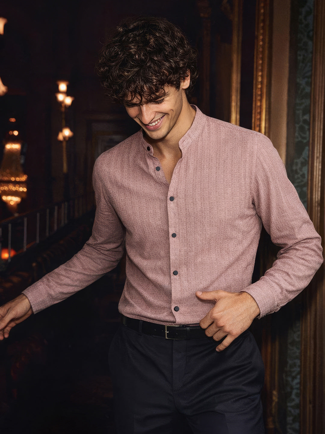 Men's Purple Slim Fit Textured Party Wear Shirt