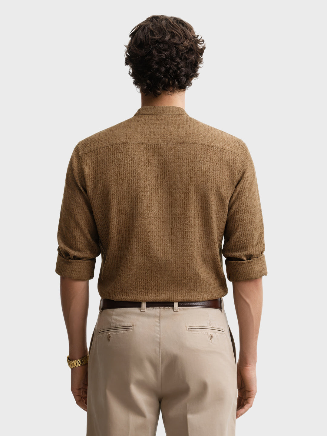 Men's Olive Slim Fit Textured Party Wear Shirt