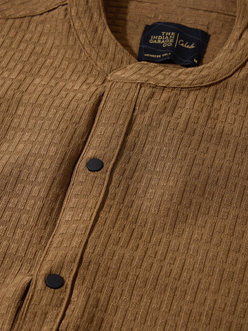 Men's Olive Slim Fit Textured Party Wear Shirt