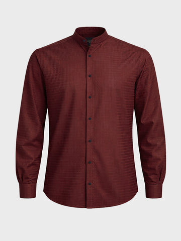 Men's Maroon Slim Fit Textured Party Wear Shirt