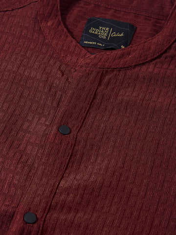 Men's Maroon Slim Fit Textured Party Wear Shirt
