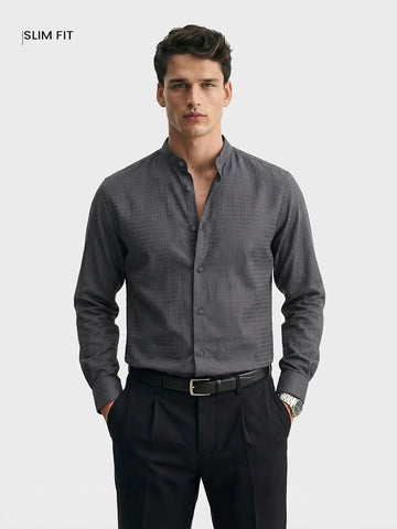 Men's Grey Slim Fit Textured Party Wear Shirt