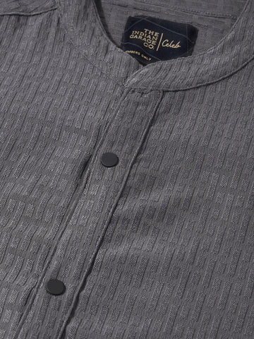 Men's Grey Slim Fit Textured Party Wear Shirt