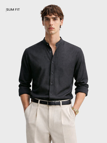 Men's Black Slim Fit Textured Party Wear Shirt