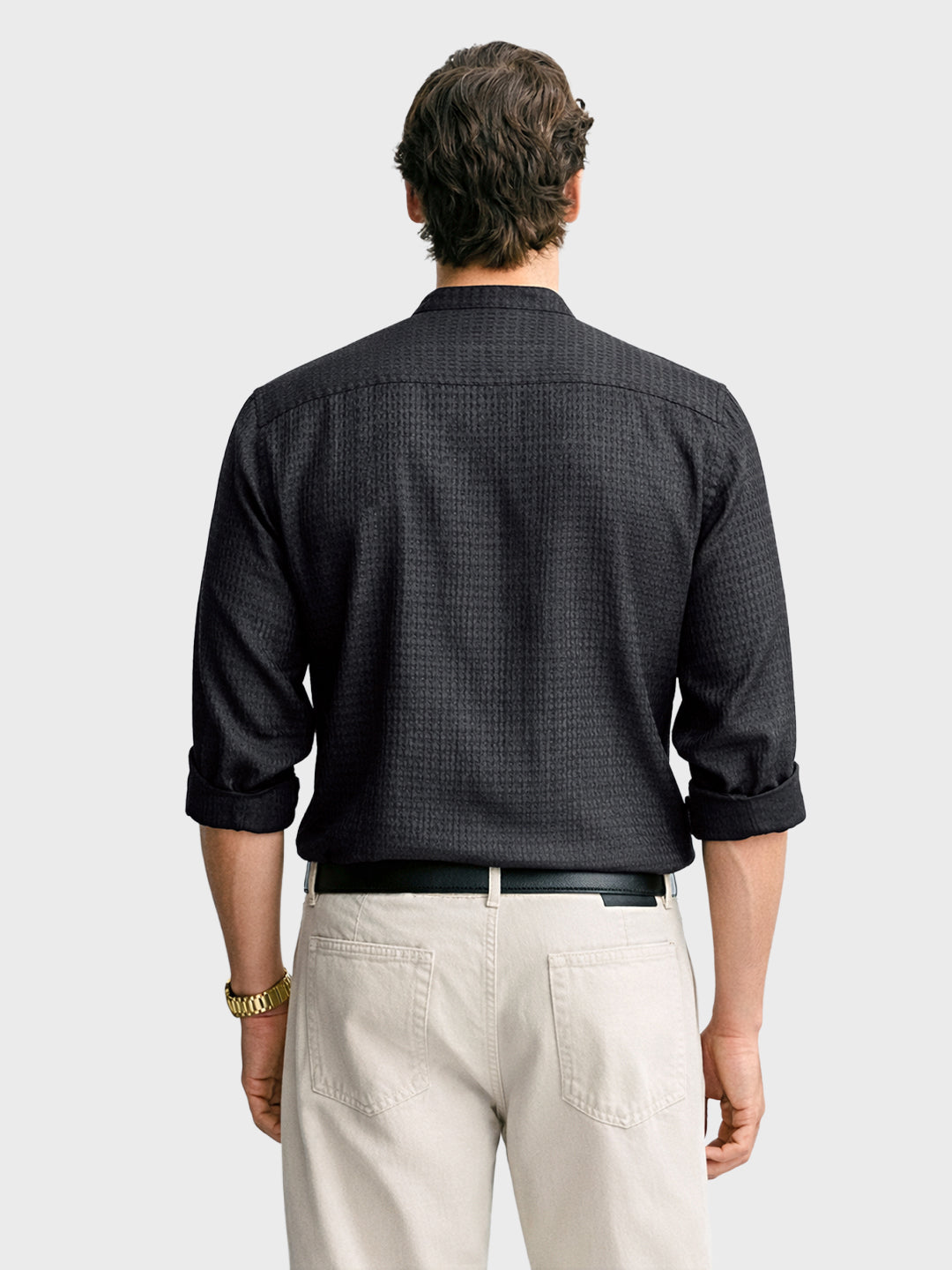 Men's Black Slim Fit Textured Party Wear Shirt