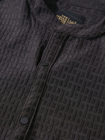 Men's Black Slim Fit Textured Party Wear Shirt