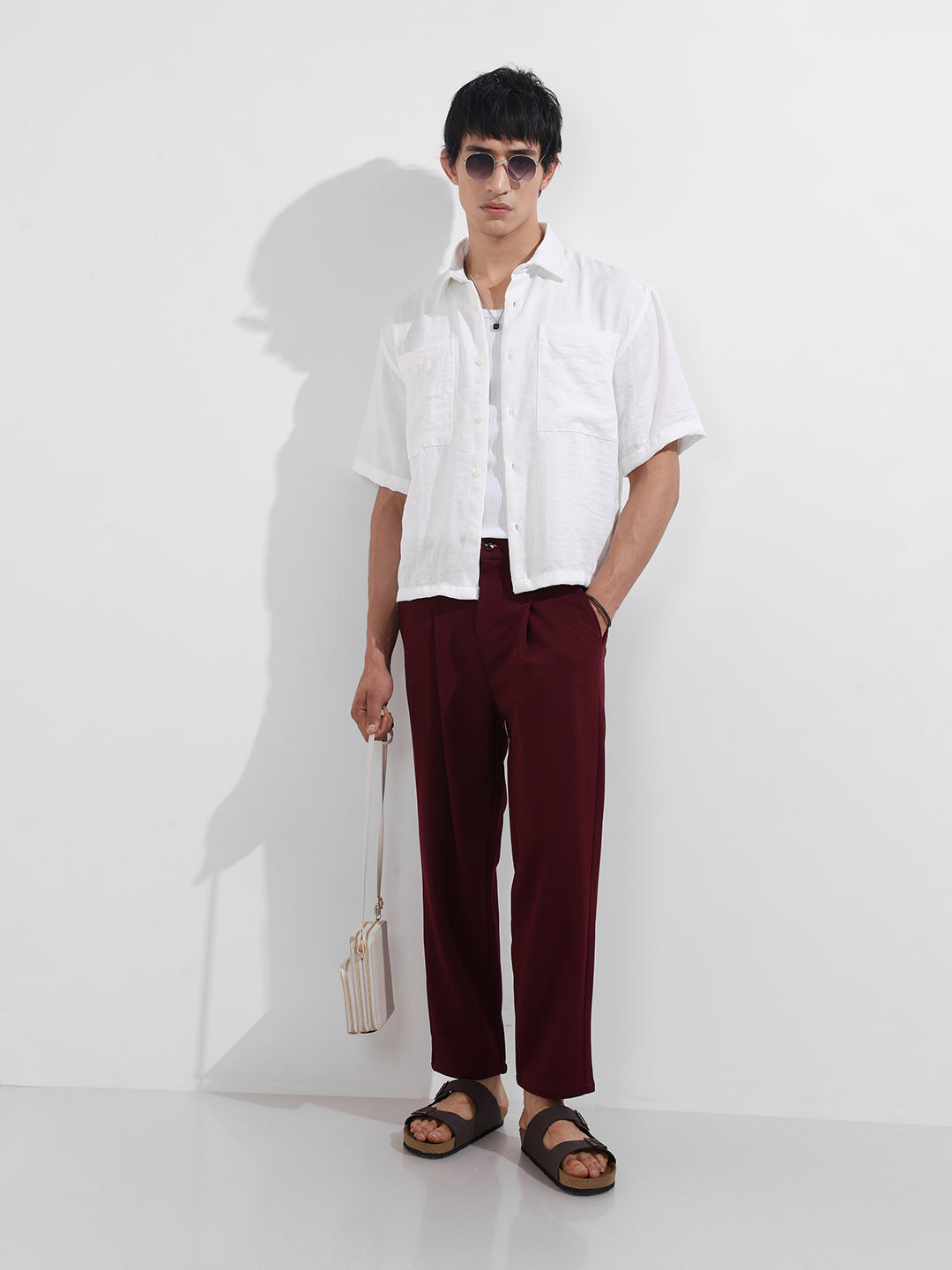 Men's White Boxy Fit Textured Resort Wear Shirt