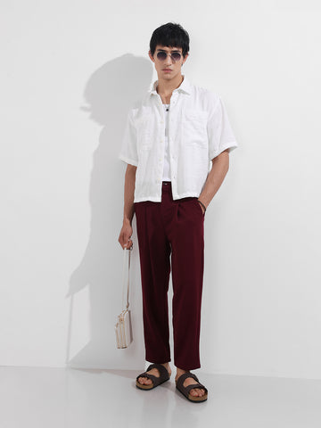 Men's White Boxy Fit Textured Resort Wear Shirt