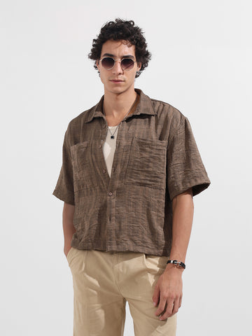 Men's Green Boxy Fit Textured Resort Wear Shirt