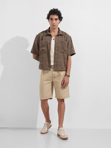 Men's Green Boxy Fit Textured Resort Wear Shirt