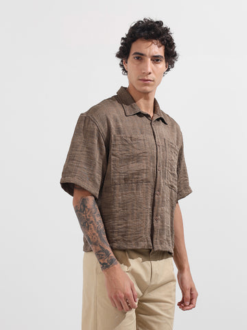 Men's Green Boxy Fit Textured Resort Wear Shirt