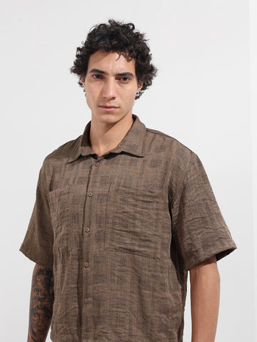 Men's Green Boxy Fit Textured Resort Wear Shirt