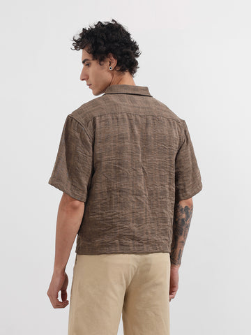 Men's Green Boxy Fit Textured Resort Wear Shirt