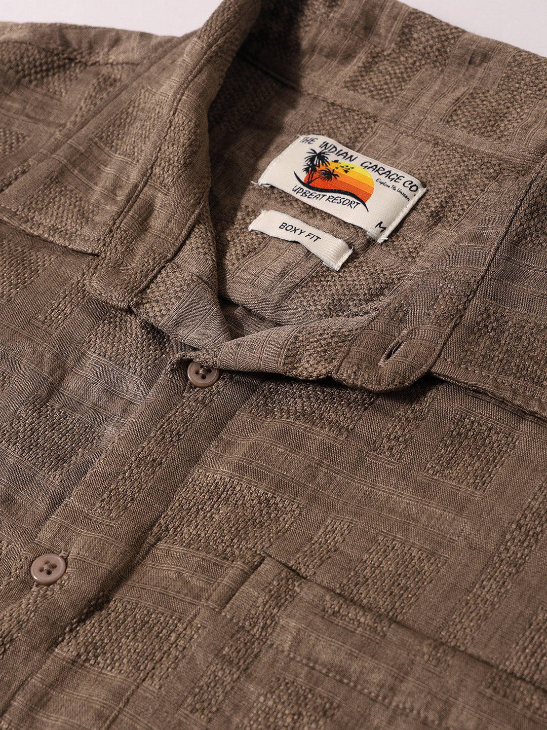 Men's Green Boxy Fit Textured Resort Wear Shirt