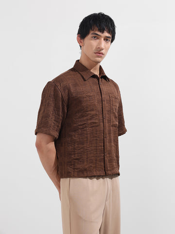 Men's Brown Boxy Fit Textured Resort Wear Shirt