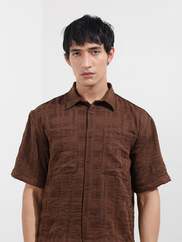 Men's Brown Boxy Fit Textured Resort Wear Shirt