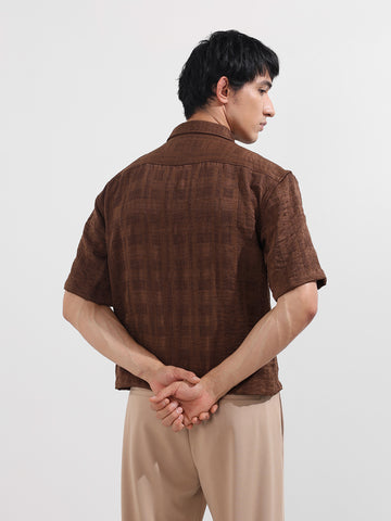 Men's Brown Boxy Fit Textured Resort Wear Shirt