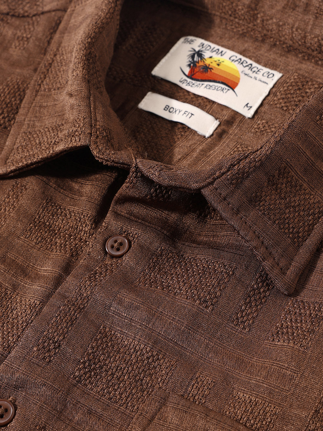 Men's Brown Boxy Fit Textured Resort Wear Shirt