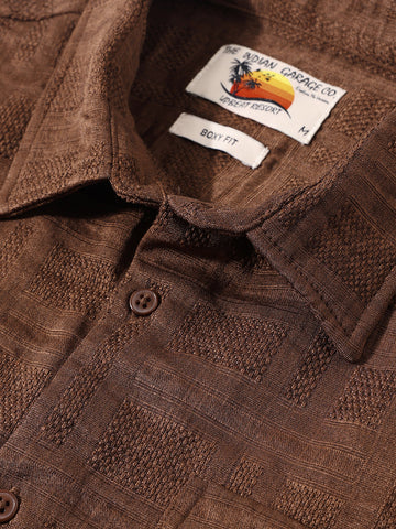 Men's Brown Boxy Fit Textured Resort Wear Shirt