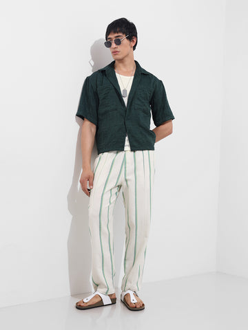Men's Green Boxy Fit Textured Resort Wear Shirt
