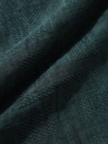 Men's Green Boxy Fit Textured Resort Wear Shirt