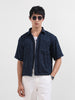 Men's Blue Boxy Fit Textured Resort Wear Shirt