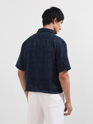 Men's Blue Boxy Fit Textured Resort Wear Shirt