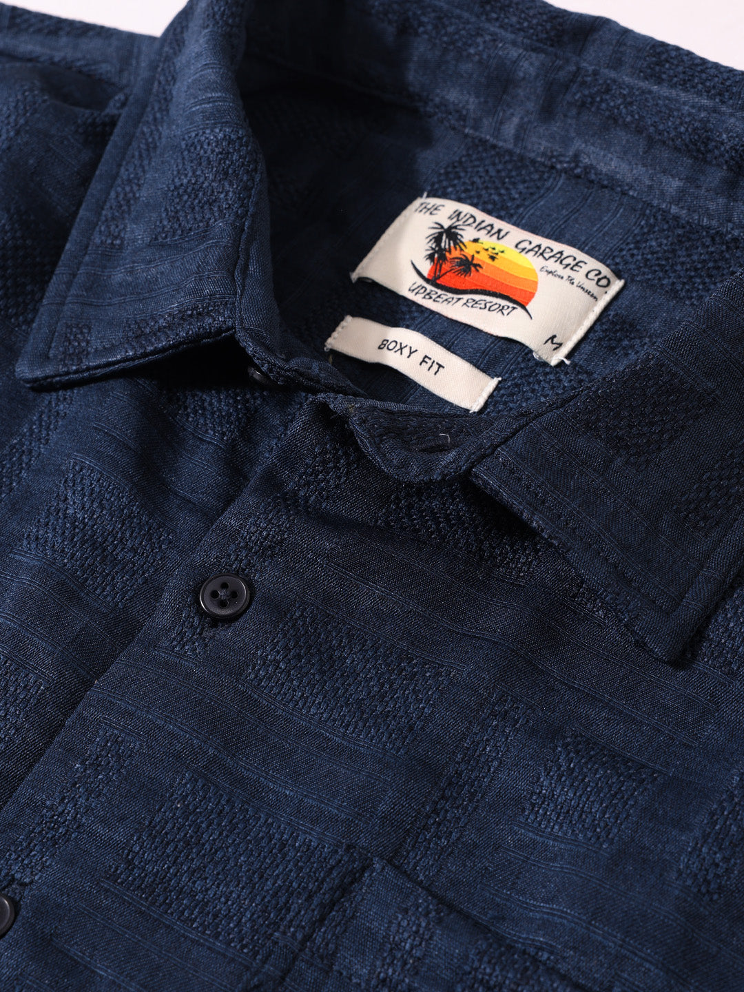Men's Blue Boxy Fit Textured Resort Wear Shirt
