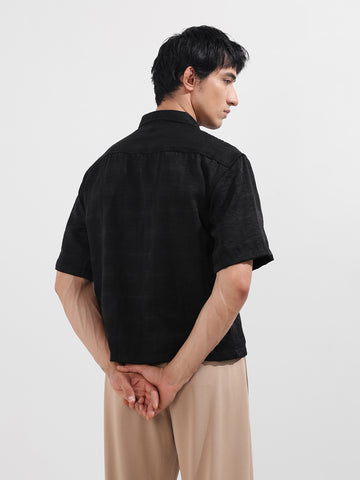 Men's Black Boxy Fit Textured Resort Wear Shirt