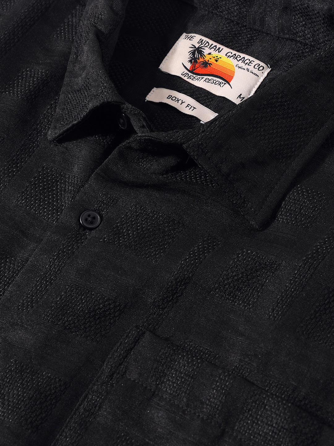 Men's Black Boxy Fit Textured Resort Wear Shirt