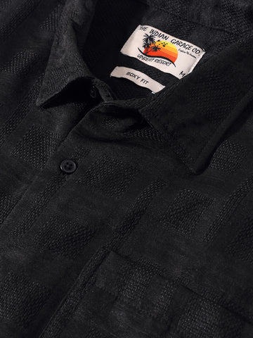 Men's Black Boxy Fit Textured Resort Wear Shirt