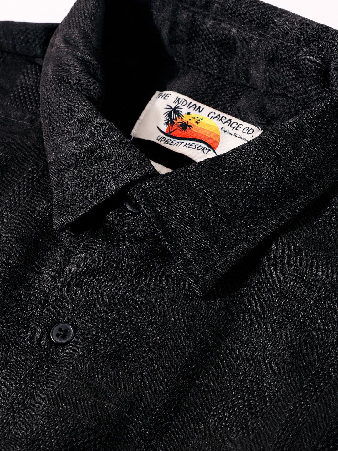 Men's Black Boxy Fit Textured Resort Wear Shirt