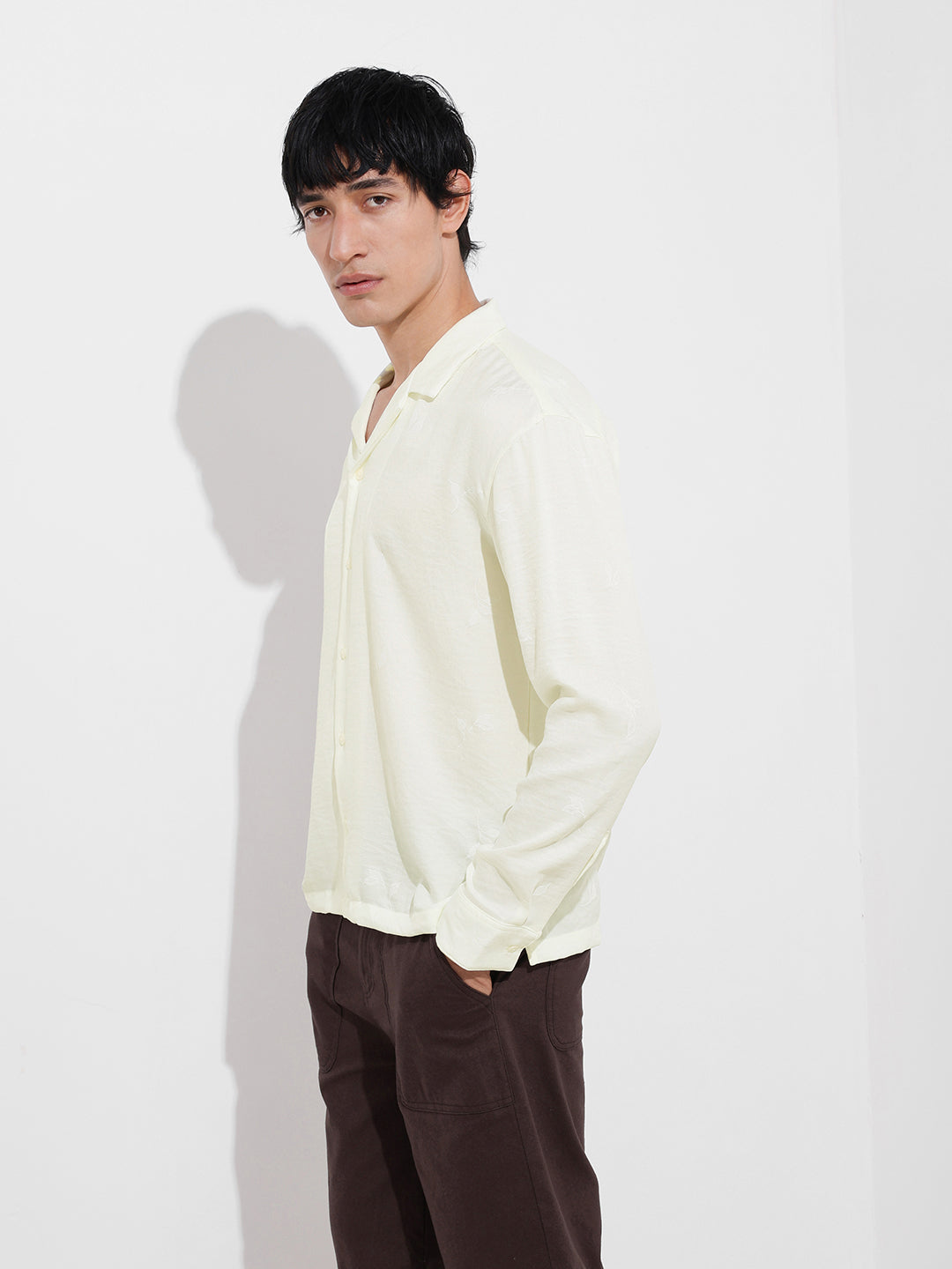 Men's Cream Relaxed Fit Resort Wear Shirt