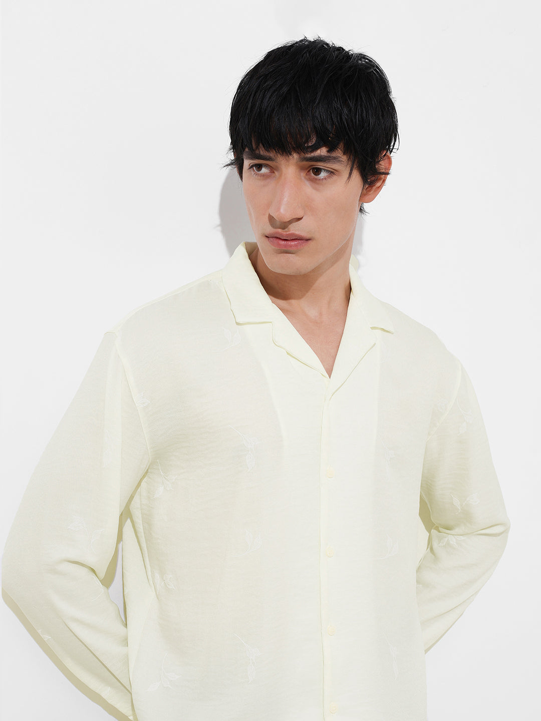 Men's Cream Relaxed Fit Resort Wear Shirt