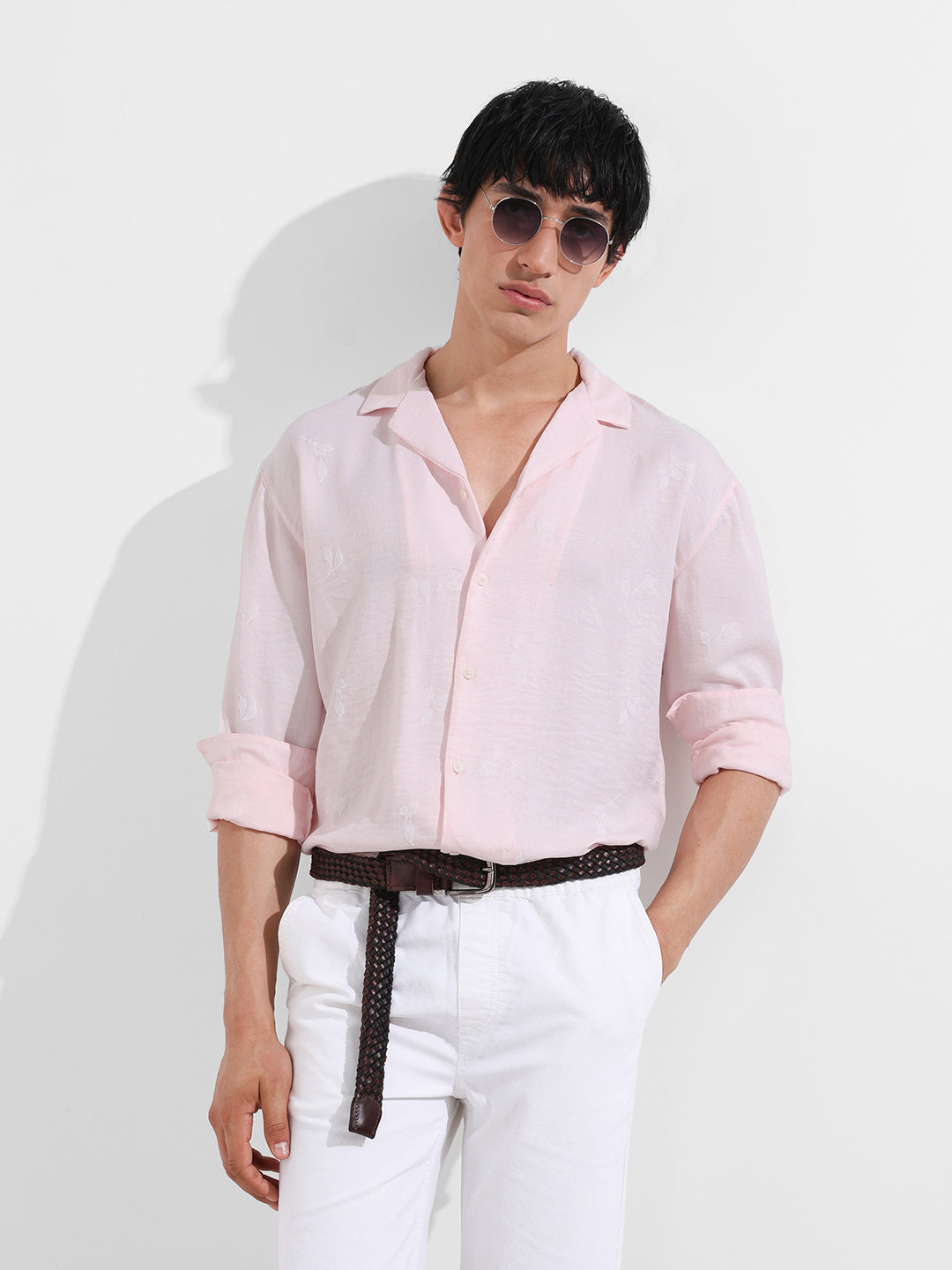 Men's Pink Relaxed Fit Resort Wear Shirt