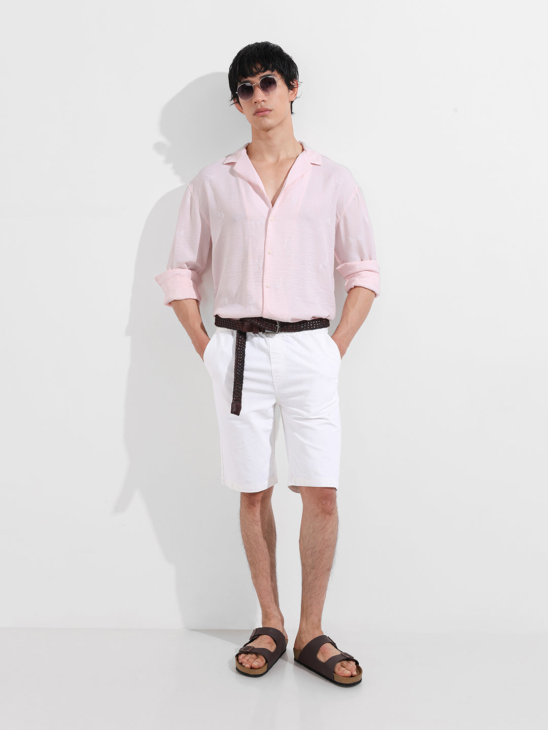 Men's Pink Relaxed Fit Resort Wear Shirt